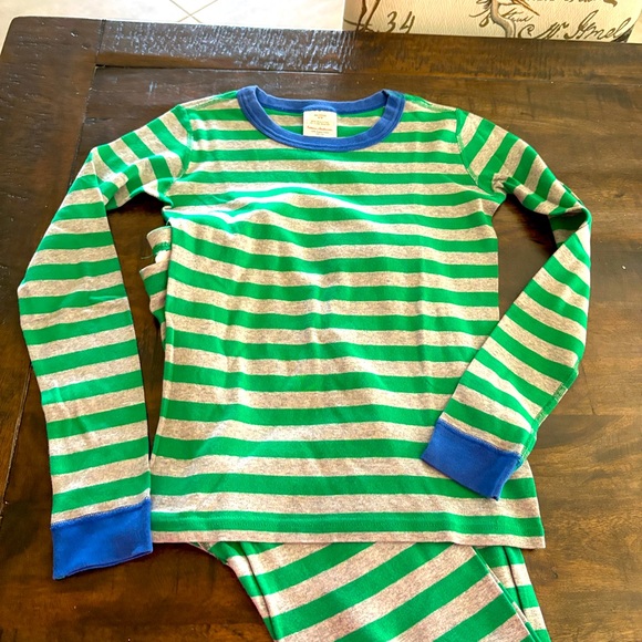 Hanna Andersson Stripe Green & Gray Long Johns Pajamas SZ 14 Or 160 EUC - Picture 1 of 2